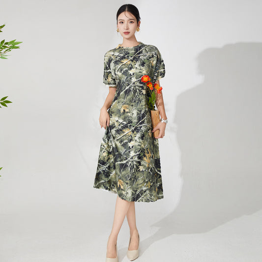 Women's summer high-end dress travel vacation large size meat cover thin fashion temperament elegant medium dress