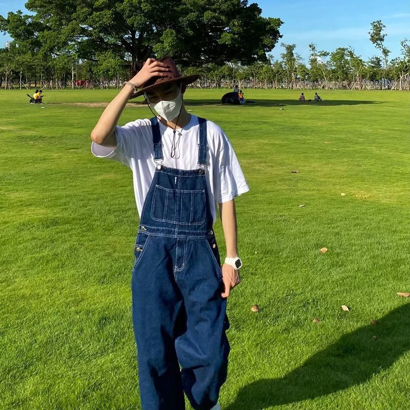 sanyamk frat outfits Cool Salt Style American Retro Design Sense Denim Suspender Pants Men's and Women's Ameikaji Straight Loose Overalls Jumpsuit