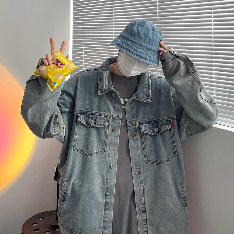 sanyamk 90s streetwear Denim Coat Men's Autumn Hong Kong Style Youth All-Matching Clothes Ins Korean Style Trendy Loose plus Size Jacket