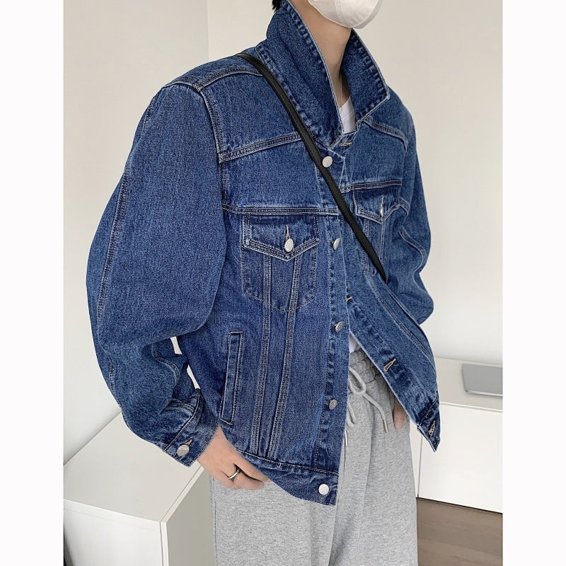 sanyamk outfit ideas Fit Light Blue Workwear American Shoulder Pad Ean Denim Coat Men's Jacket High Street CL Spring and Autumn Shoulder Short