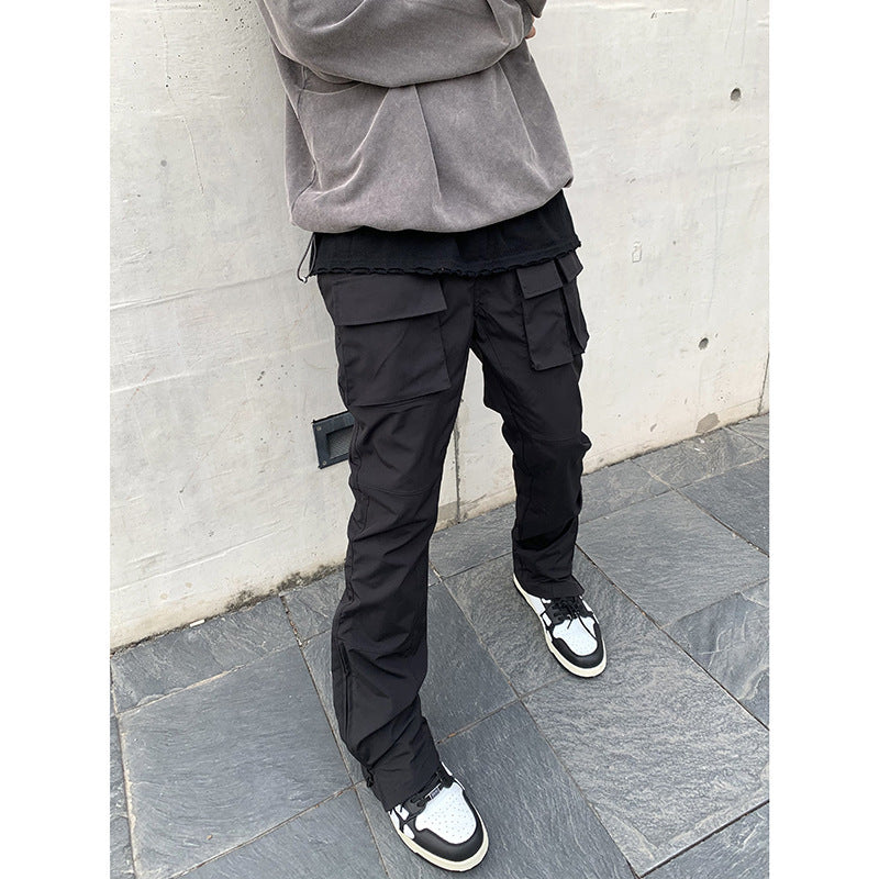 Bonsir men’s style High Street Functional Style Trousers Zipper Micro Flared Pants Men's Street Casual All-Match Fashion Pants