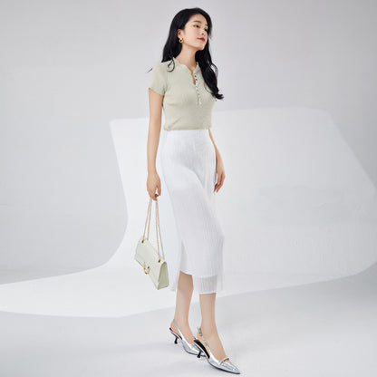 White skirt women's spring and summer new mesh double-layer breathable advanced sense split temperament pleated one-step hip-wrap skirt