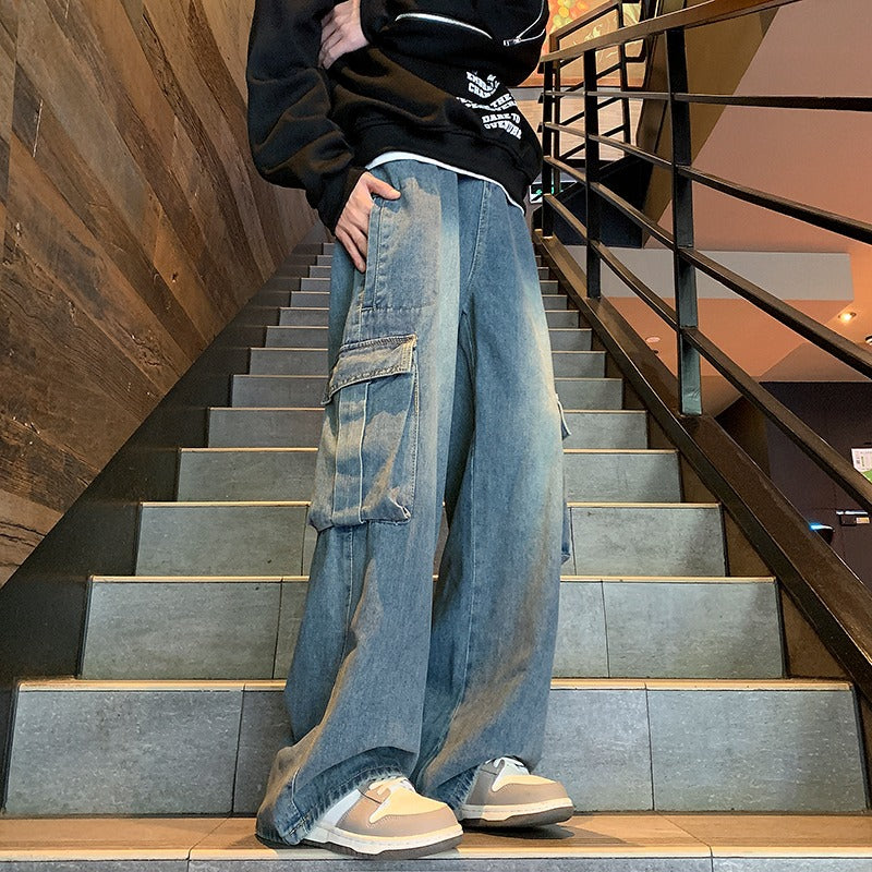 sanyamk 90s fashion men Spring 2024 New Japanese Fashionable Pants Men's Casual Pants American High Street Versatile Straight Wide Leg Loose Pants