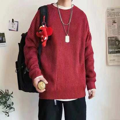 Bonsir fall mens outfits round Neck Sweater for Male Students Hong Kong Style Mori Korean Style Loose Trendy Thickened Autumn and Winter New Bottoming Knitted Fashion