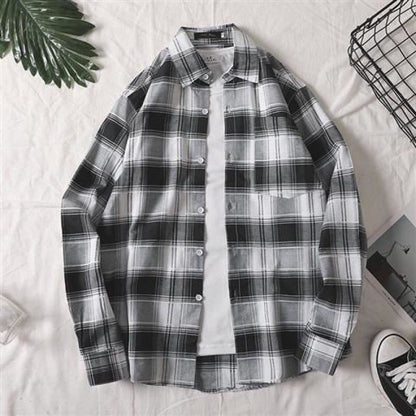 sanyamk mens clothing styles Colorful Plaid Couple Plaid Shirt Coat Long-Sleeved Shirt Youth Korean Casual Student Handsome Men's Shirt