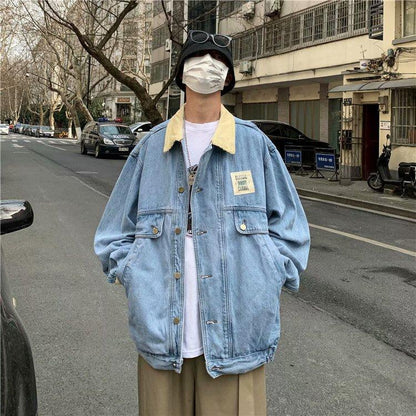 sanyamk 90s fashion men American Retro Denim Coat for Boys Spring and Autumn New Loose All-Match Fashion Handsome Casual Workwear Jacket