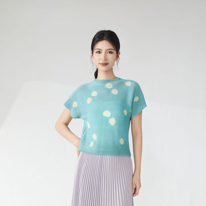 Women's summer high-end top 2025 new polka dot loose meat-covering jumper casual pleated short-sleeved T-shirt