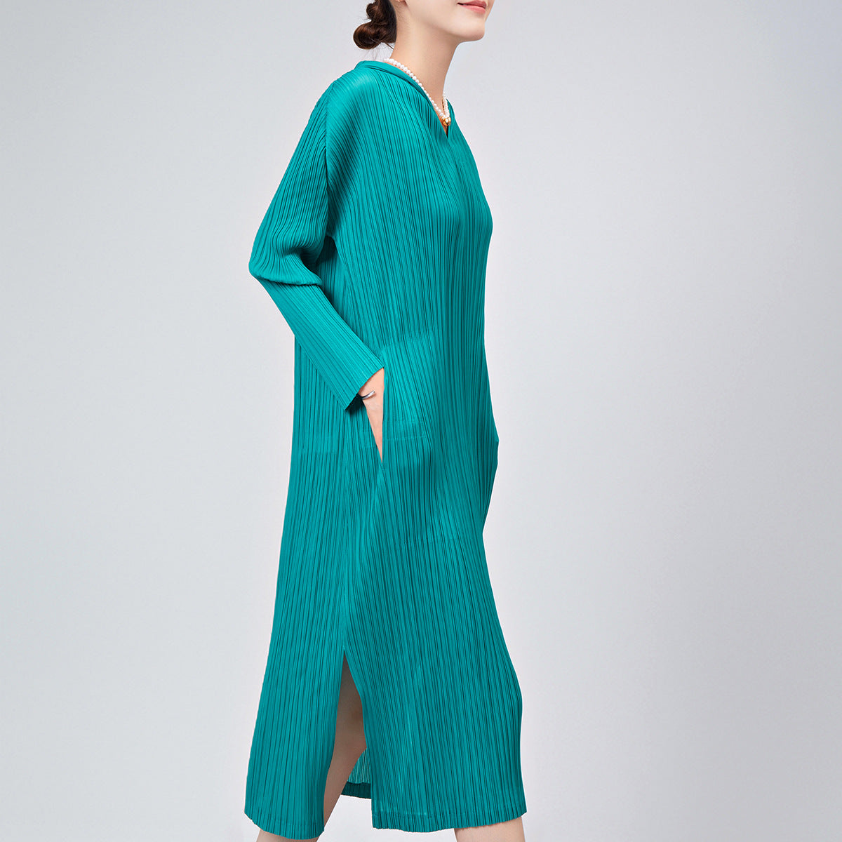 Pleated Skirt Dress Women's Summer Temperament Casual Hooded Long Sleeve Loose Large Size Split Fork Premium Medium and Long Skirt