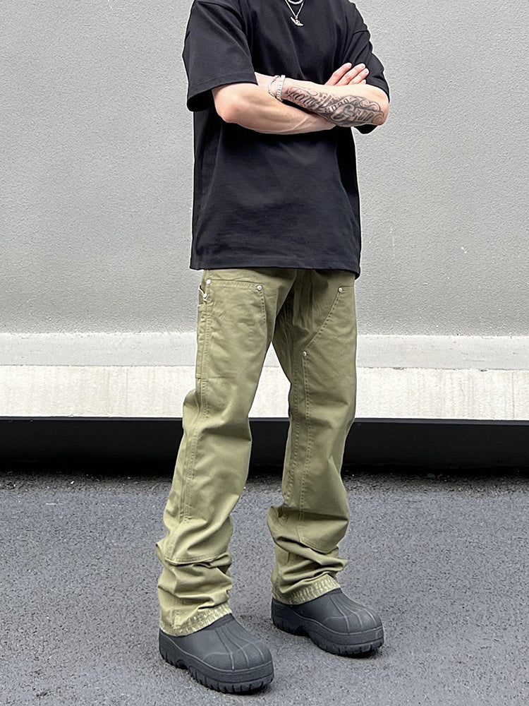 sanyamk 90s fashion men American Vibe Style Army Green Logging Overalls Ins Straight Micro Flared Trousers Cleanfit Pants