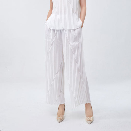 straight-leg pants women's summer elastic waist high-end sense hand-pleated loose fashion commuting versatile casual pants tide