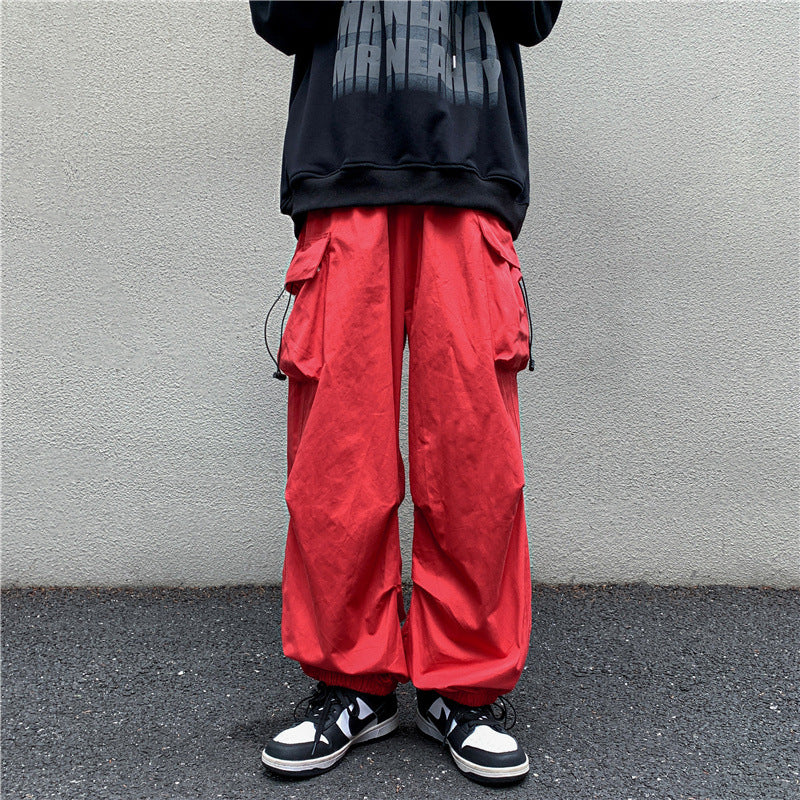 Bonsir boy outfits Multi-Pocket Workwear Casual Wide-Leg Pants Men's Spring and Autumn Hip Hop Ins Loose Straight Ankle-Length Pants