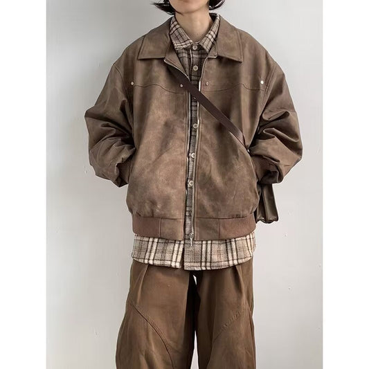 sanyamk outfit inspo 2024 American High Street Niche Lapel Jacket Men's and Women's Retro Loose All-Match Trendy Casual Jacket