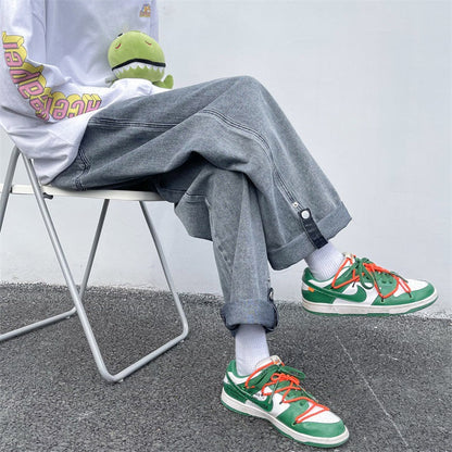 sanyamk fall outfits men Spring and Summer Trendy Men's Jeans Loose Straight Casual Draping Wide-Leg Hong Kong Style Cropped Sports Long Pants