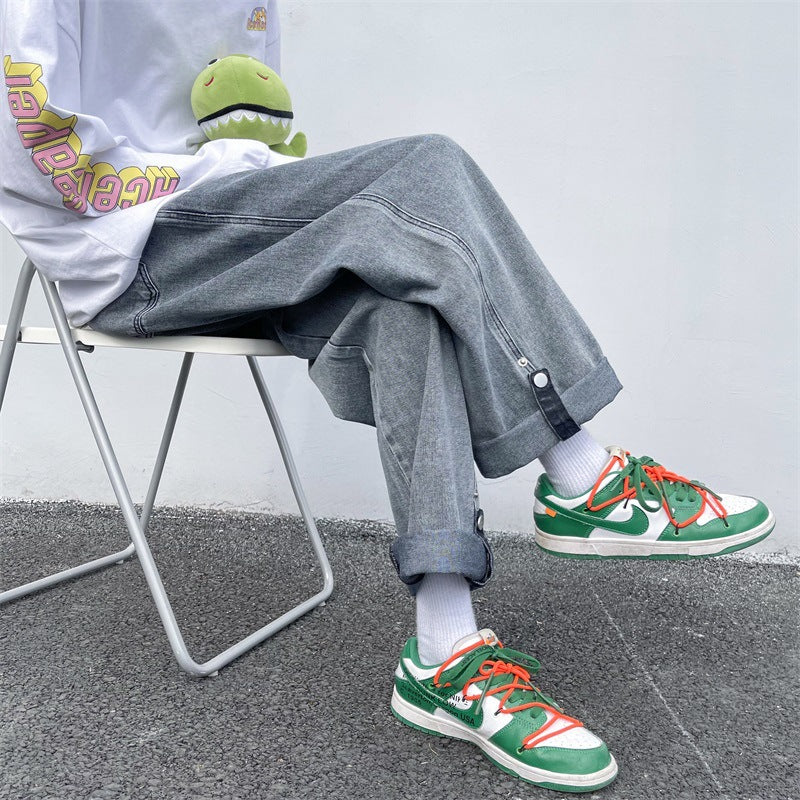 sanyamk fall outfits men Spring and Summer Trendy Men's Jeans Loose Straight Casual Draping Wide-Leg Hong Kong Style Cropped Sports Long Pants