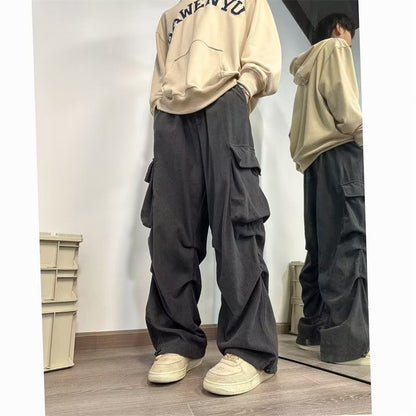 sanyamk boy outfits American Retro Corduroy Overalls Men's and Women's Street Hip Hop Hiphop Hip Hop Hip Hop Pants Pleated Ankle-Tied Pants