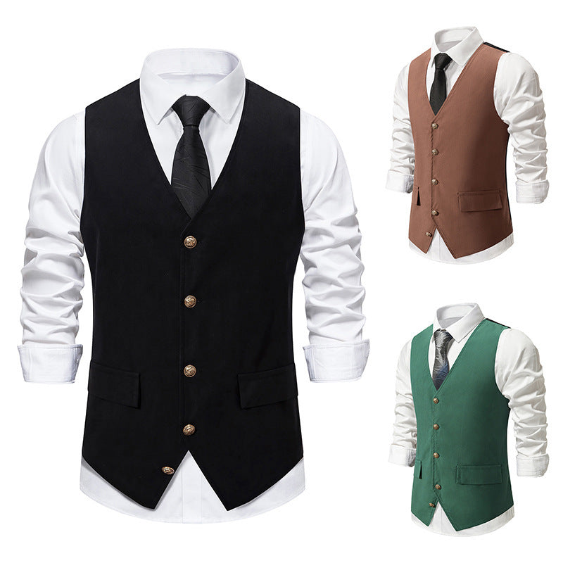 Bonsir fall outfits men Autumn and Winter New Suit Vest Men's Medieval Retro Vest European Size V-neck Single-Breasted Casual Vest