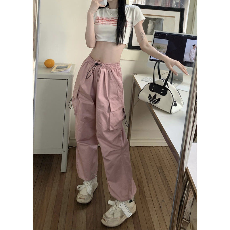 Bonsir starboy outfit Ins American Overalls Men's and Women's High Street Design Drawstring Loose Ankle-Tied Wide-Leg Casual Trousers