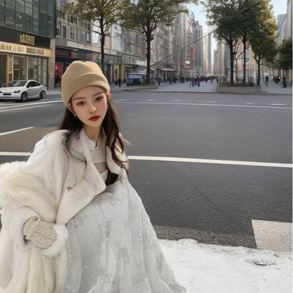 Annual meeting banquet tube top dress women's waist and thin heavy industry bead mesh long dress small gift dress autumn and winter KZ022