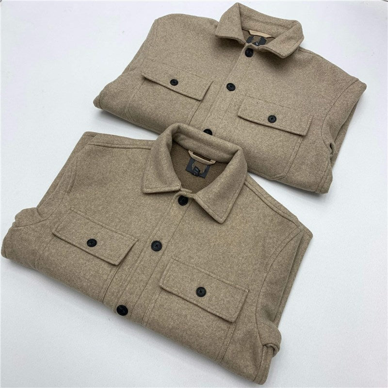 sanyamk men fall outfits casual Wool Thick Woolen Shirt Men's Autumn and Winter Warm Shirt Workwear Loose Retro plus Size Coat