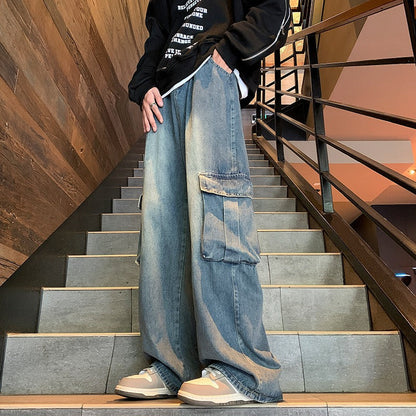 sanyamk 90s fashion men Spring 2024 New Japanese Fashionable Pants Men's Casual Pants American High Street Versatile Straight Wide Leg Loose Pants