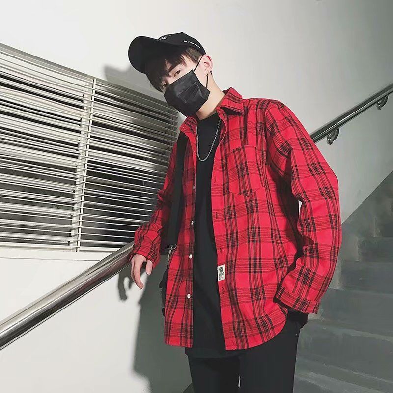 sanyamk mens clothing styles Colorful Plaid Couple Plaid Shirt Coat Long-Sleeved Shirt Youth Korean Casual Student Handsome Men's Shirt