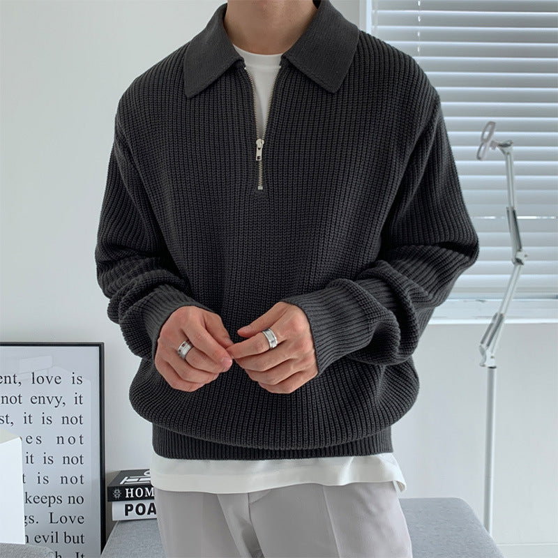 sanyamk fall outfits men Korean Style Trendy Zipper Sweater Men's Lapel Korean Style Trendy Casual Long Sleeve Solid Color Sweater Top Coat