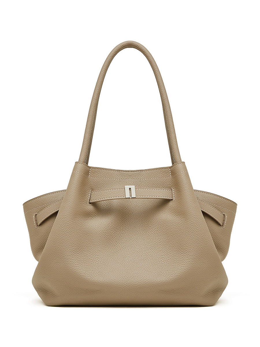 Versatile temperament handbag first layer cowhide simple portable underarm bag pleated vegetable basket bag