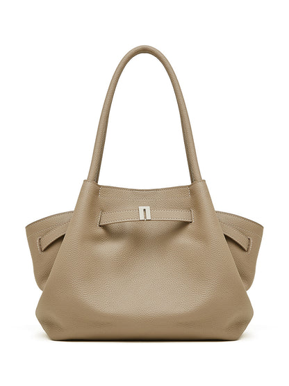 Versatile temperament handbag first layer cowhide simple portable underarm bag pleated vegetable basket bag