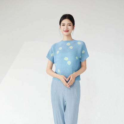 Women's summer high-end top 2025 new polka dot loose meat-covering jumper casual pleated short-sleeved T-shirt