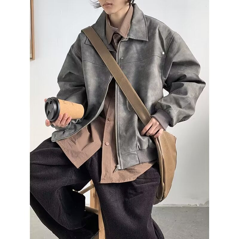 sanyamk outfit inspo 2024 American High Street Niche Lapel Jacket Men's and Women's Retro Loose All-Match Trendy Casual Jacket