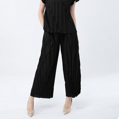 straight-leg pants women's summer elastic waist high-end sense hand-pleated loose fashion commuting versatile casual pants tide