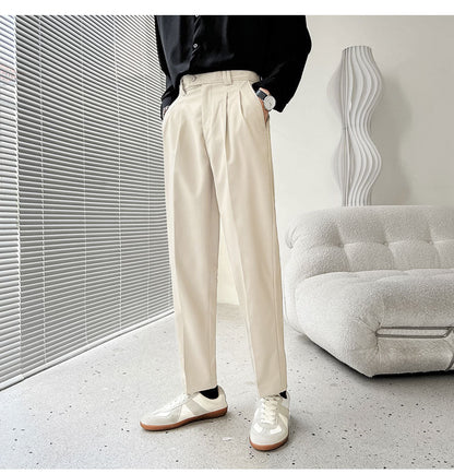 sanyamk Men's Fashion Trend Casual Pants Men Slim Fit Social Business Suit Pants Loose Formal Beige/black Color Trousers S-XL