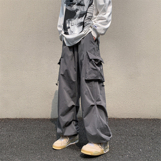 sanyamk mens outfit inspiration American Style Overalls Men's Vintage Retro High Street Loose Casual Pants Functional Wind Drawstring Ankle-Tied Trousers