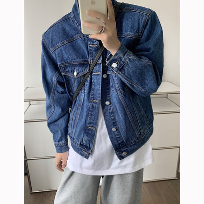 sanyamk outfit ideas Fit Light Blue Workwear American Shoulder Pad Ean Denim Coat Men's Jacket High Street CL Spring and Autumn Shoulder Short