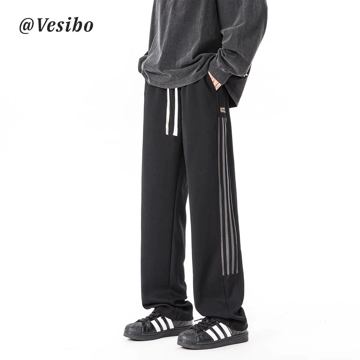 sanyamk Heavy Weight American Vibe Ice Silk Stripes Retro Sweatpants