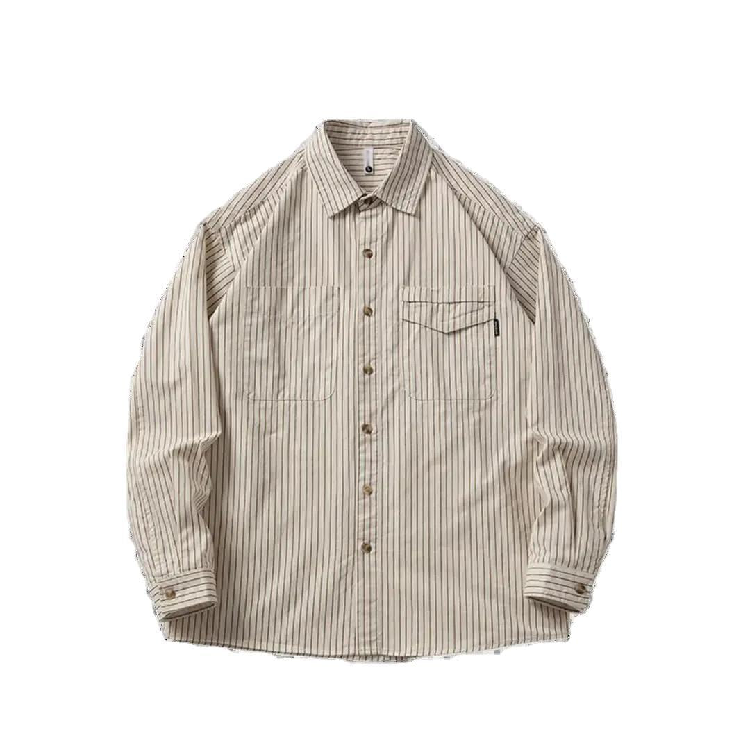 sanyamk 90s fashion men Spring and Autumn Japanese Retro Striped Long-Sleeved Shirt Men's Loose Casual All-Match Men's Lapel Shirt Jacket