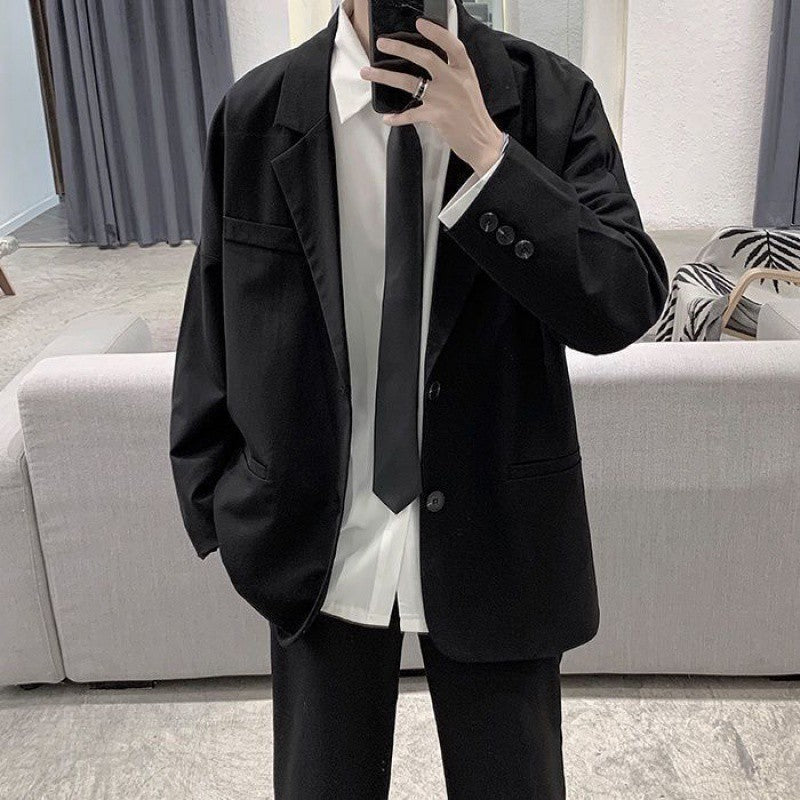 sanyamk Tomboy Fits Jacket Men's Korean-Style Trendy Loose Solid Color Handsome Casual Suit Men's Jacket Single