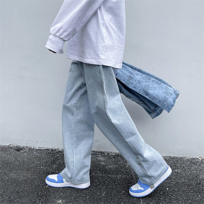 sanyamk fall outfits men Spring and Summer Trendy Men's Jeans Loose Straight Casual Draping Wide-Leg Hong Kong Style Cropped Sports Long Pants