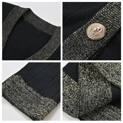 Small Fashion Suit Pants Autumn and Winter New Black Knitted Sweater High Waist Skinny Wide Leg Pants Two-piece Set KZ018