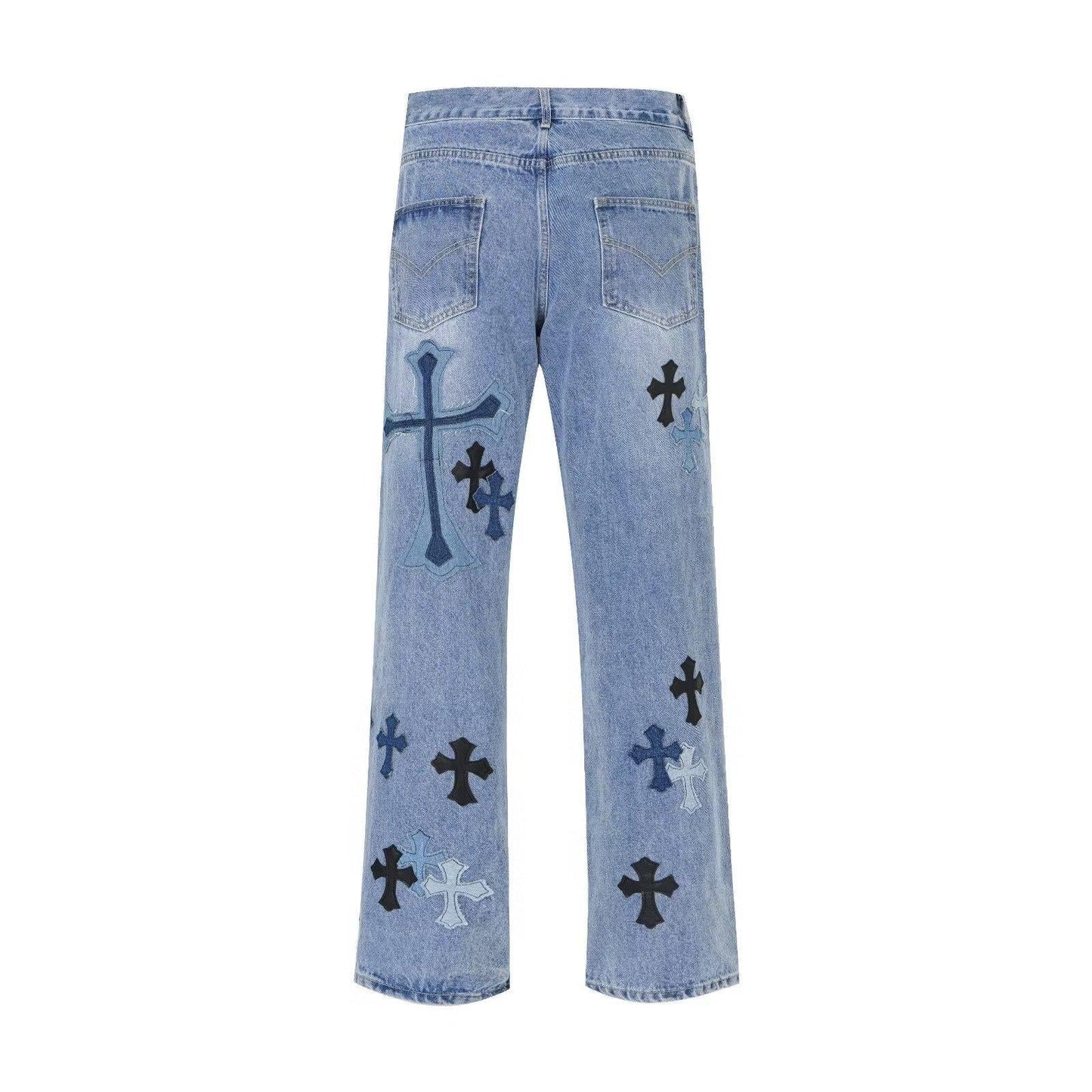 sanyamk 90s streetwear American High Street Original Patch Cross Embroidered Jeans Men's and Women's National Fashion All-Match Slim Slimming Long Pants Fashion