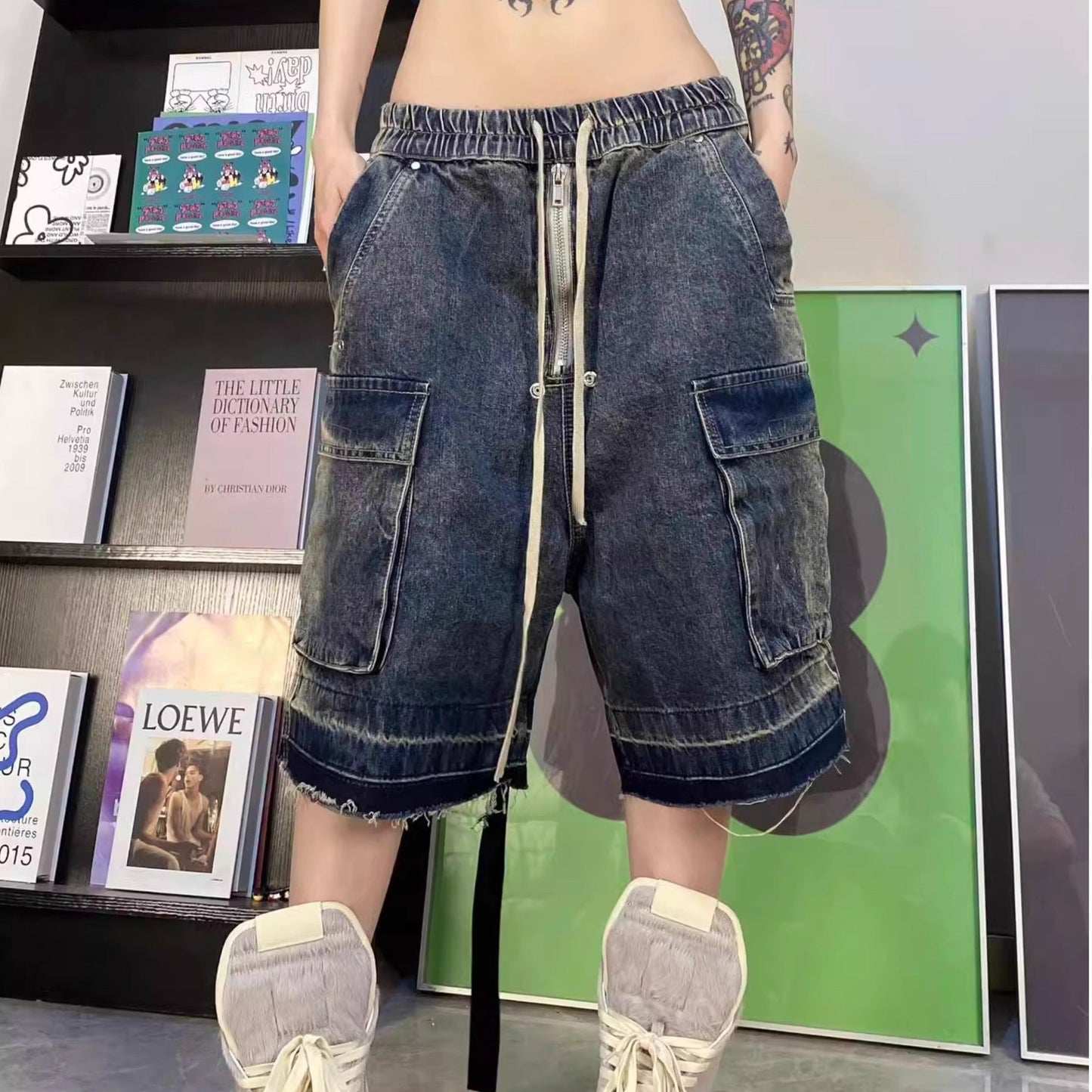 sanyamk jorts mens outfits 2024 American Retro Washed Workwear Denim Shorts Men's and Women's Summer Thin Straight Men's Shorts