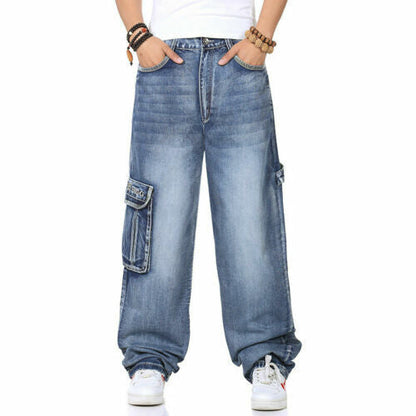 sanyamk 90s fashion men Fat Guy plus Size Fashion Multi-Pocket Wide Jeans plus Size Ins Men's Loose Denim Long Pants