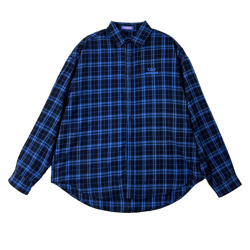 sanyamk Skater Boy Outfits American Simple Men's Plaid Shirt Loose Retro Casual All-Match Long Sleeve Coat for Men