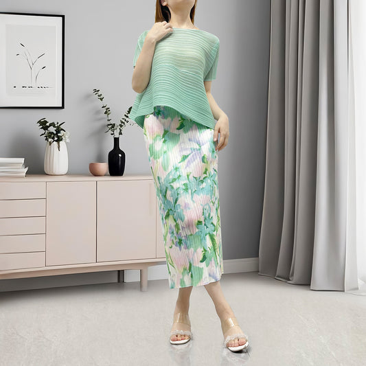 suit women's clothing high-end commuting summer popular short-sleeved T-shirt split-ended hip skirt two-piece set