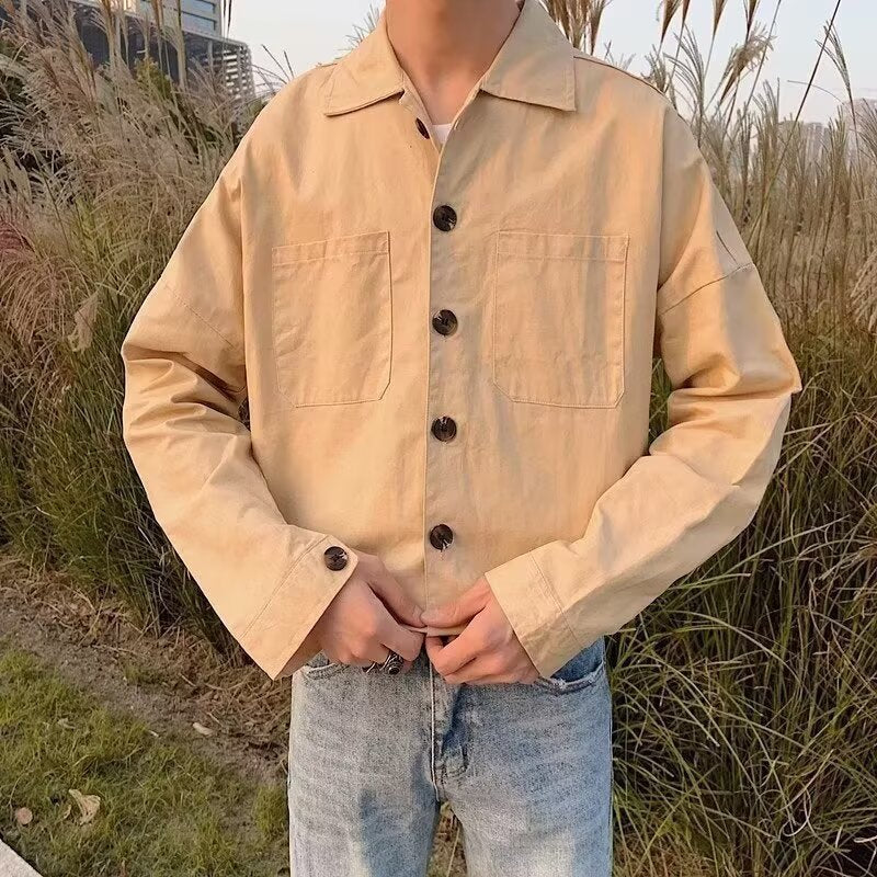 sanyamk fall outfits men Japanese Retro Workwear Shirt Casual Coat Men's 2024 Autumn New Lapel Jacket Korean Style Loose Top Fashion