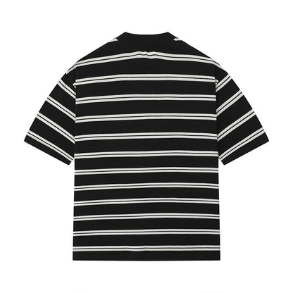 sanyamk boy outfits 2024 Summer New Japanese Retro Striped T-shirt Men's and Women's Small Neckline Half Sleeve Couple Versatile Loose Top Fashion