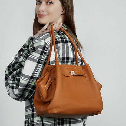 Versatile temperament handbag first layer cowhide simple portable underarm bag pleated vegetable basket bag