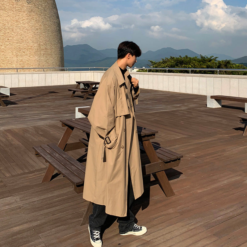 sanyamk mens fall fashion Autumn and Winter New Men's Mid-Length Trench Coat Korean Handsome Yupi Coat British Style Coat