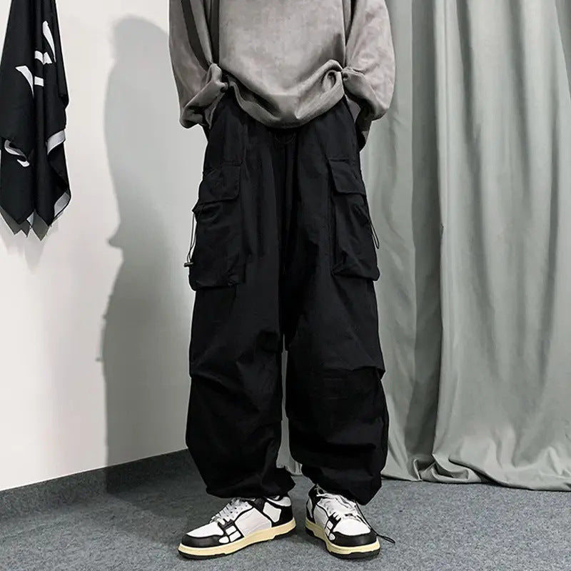 Bonsir starboy outfit Ins American Overalls Men's and Women's High Street Design Drawstring Loose Ankle-Tied Wide-Leg Casual Trousers