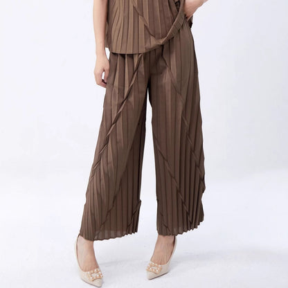 straight-leg pants women's summer elastic waist high-end sense hand-pleated loose fashion commuting versatile casual pants tide